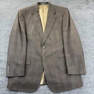 Haspel Blazer Sport Coat Mens 43R Brown Windowpane Wool Blend‎ Two Button Lined